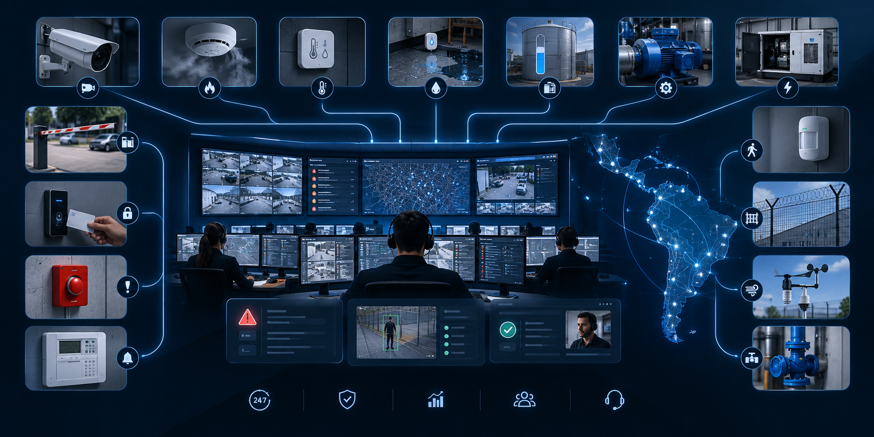 Centro de monitoreo integrando video, sensores IoT y señales externas